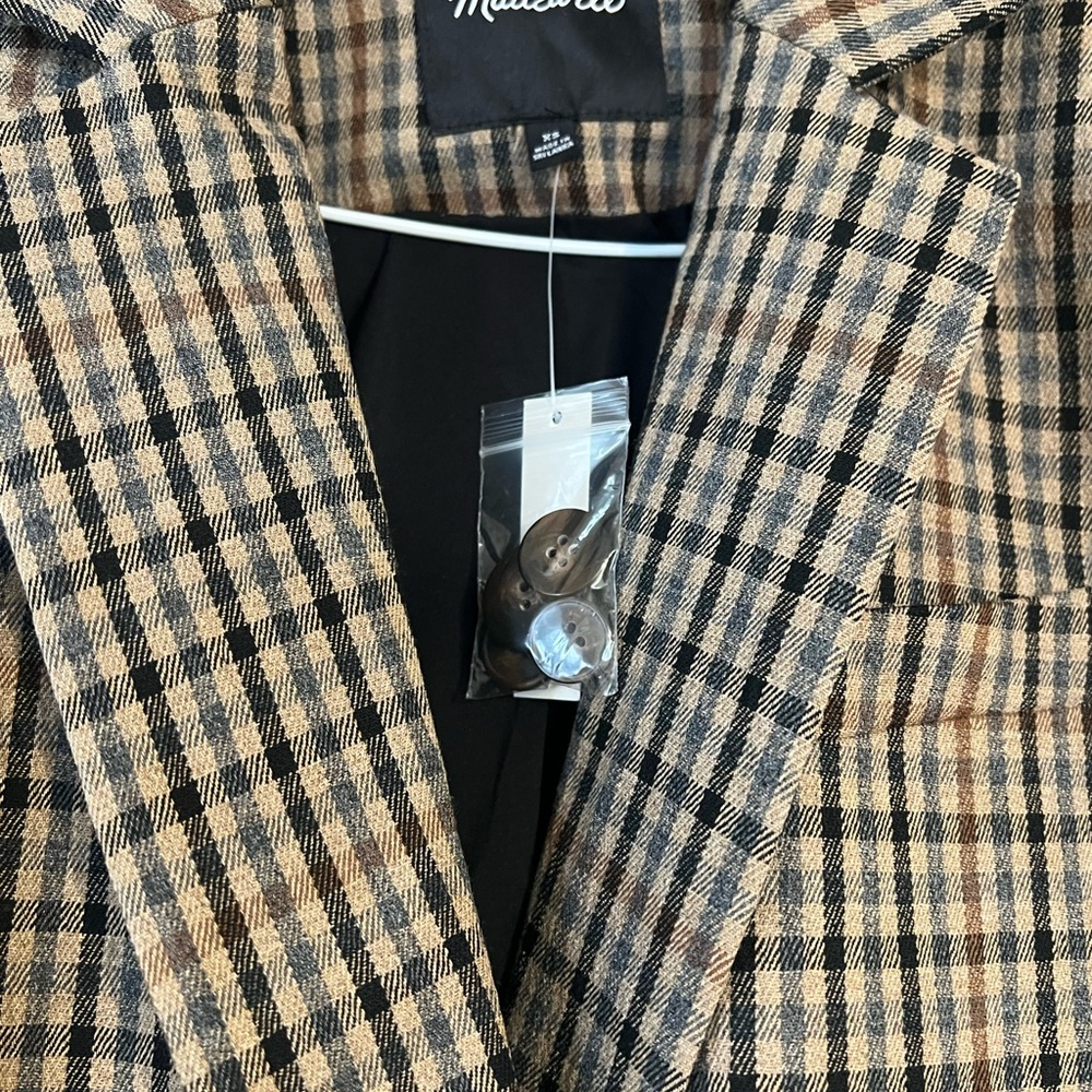 Madewell Women's Checkered Blazer - Black and Tan - Picture 3 of 7